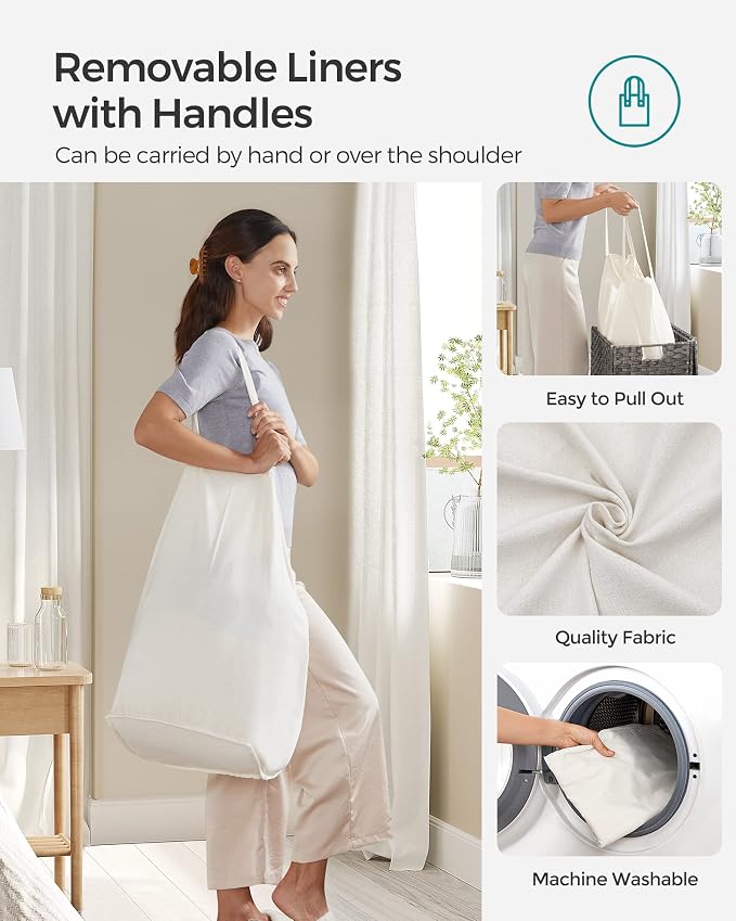 SONGMICS Laundry Hamper with Lid, 90L Clothes Hamper with 2 Removable Liner Bags - Image 4