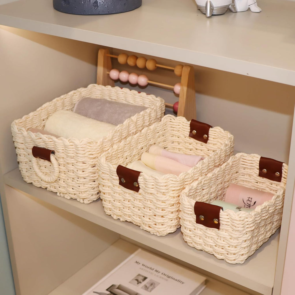 QINGTUHONE Woven Paper Rope Wicker Basket for Organizing