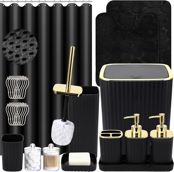 Bathroom Set with Shower Curtain and Rugs- 25PC Bathroom Accessory Set by BetterbathroomwithXLHOME