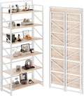 JSB No Assembly Folding Bookshelf, 6 Tier Industrial Metal Book Shelf by HomeFurniture