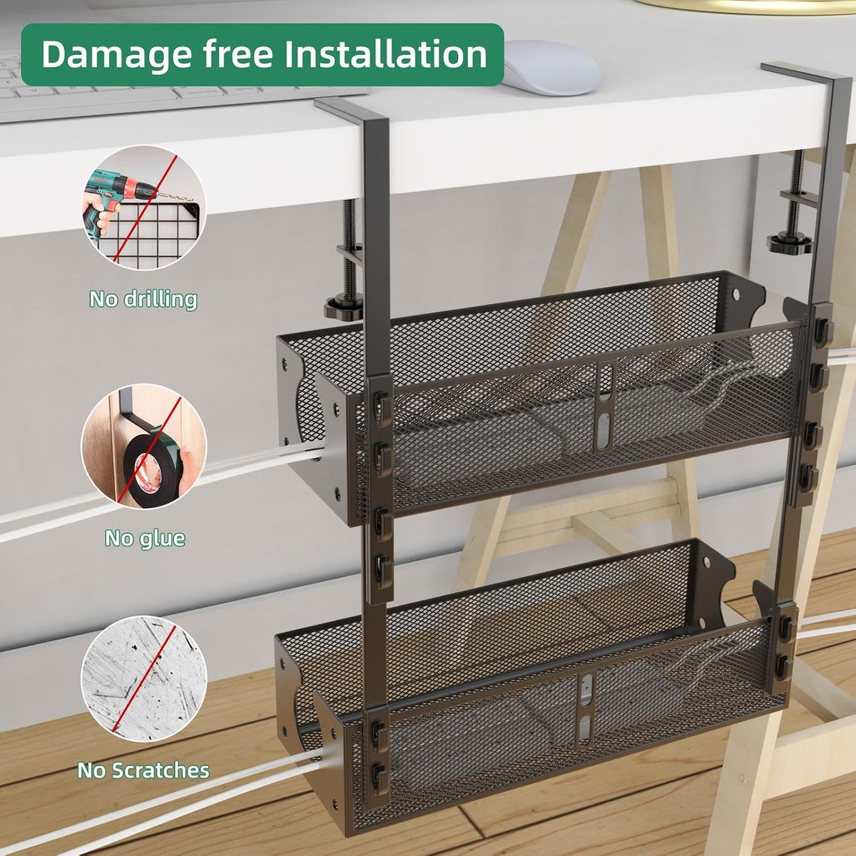 Multi-Model Under Desk Cable Management Tray 2 Packs Metal Under Desk