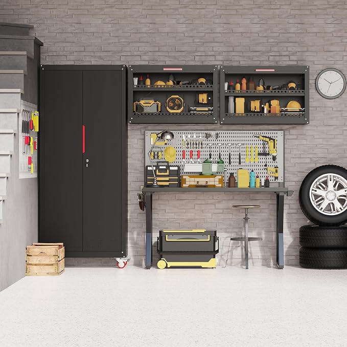 Garage Wall Cabinet, Up Flip Door Metal Wall Cabinet, Wall Mounted Metal - Image 7