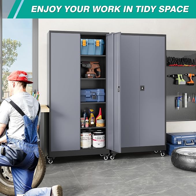 SISESOL 75" Tall Metal Storage Cabinet - Image 3