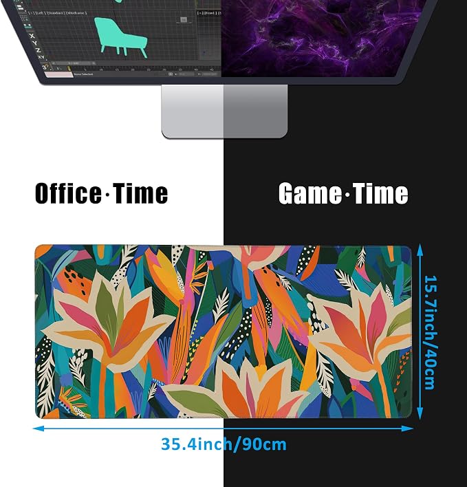 Colorful Tropical Floral Large Gaming Mouse Pad, Waterproof Desk Mat - Image 2