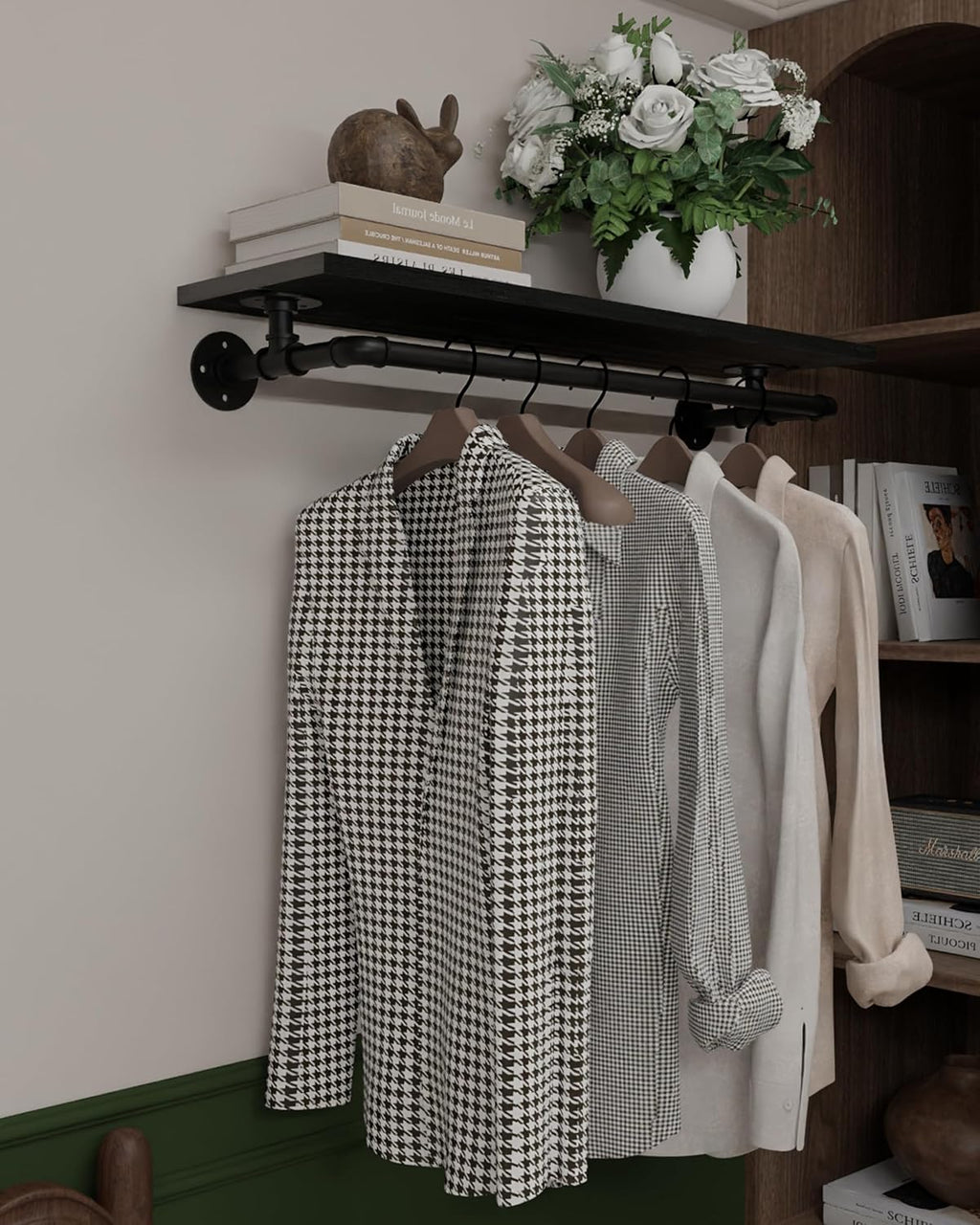 Black Clothes Rack 36in, Wall Mounted Garment Rack with Black Real