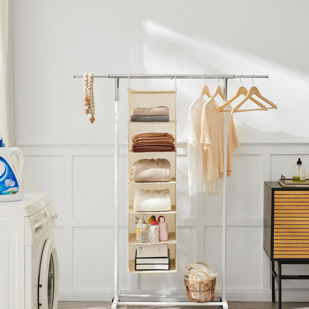 2 Pack 6 Tier Foldable Hanging Closet Organizer, Beige