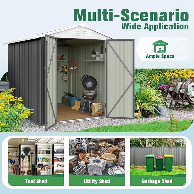 Flamaker 6x8 FT Storage Shed Waterproof Metal Garden Shed - Image 7