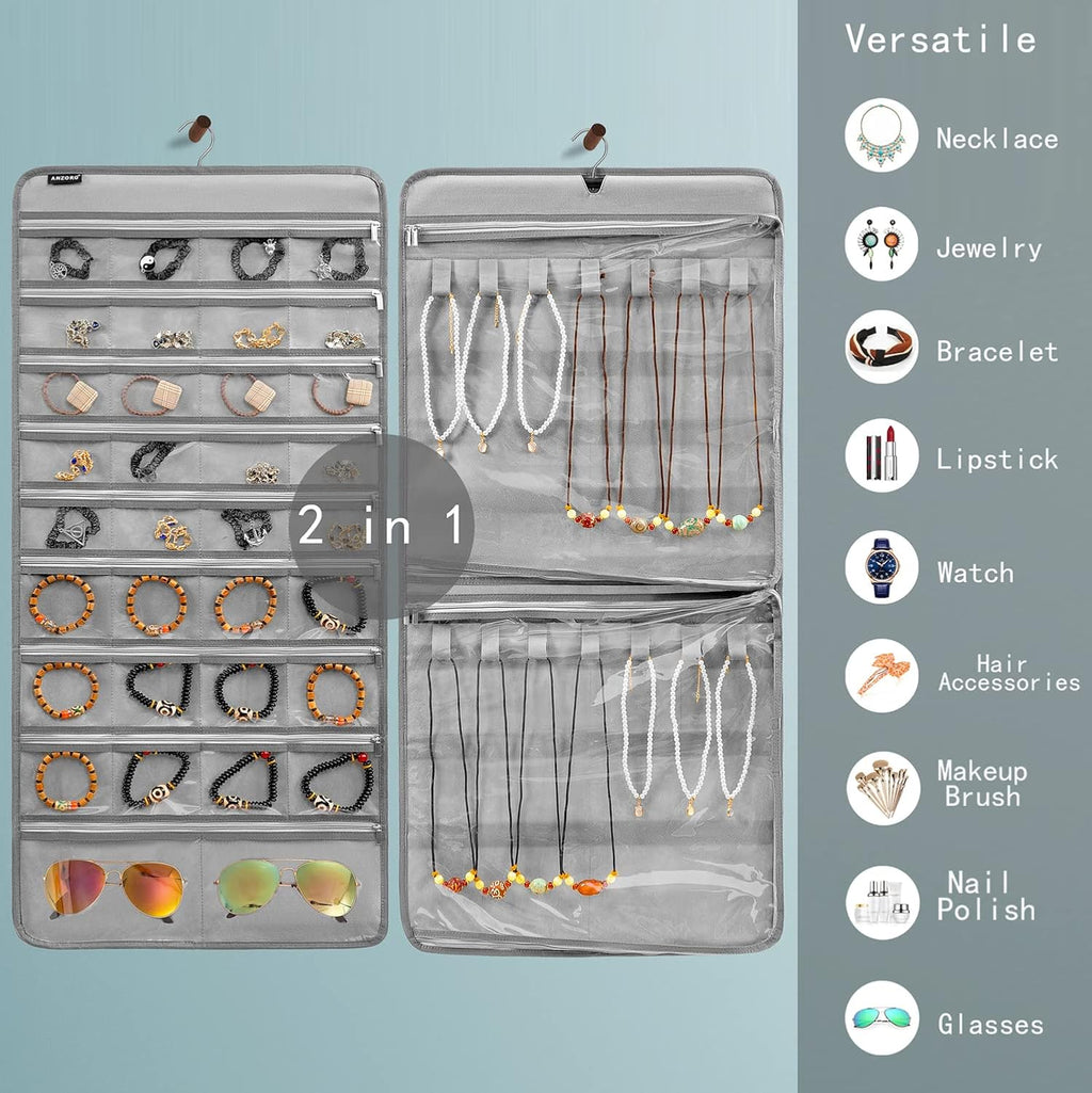 Dual-sided Hanging Jewelry Organizer Necklace Holder Jewelries Storage