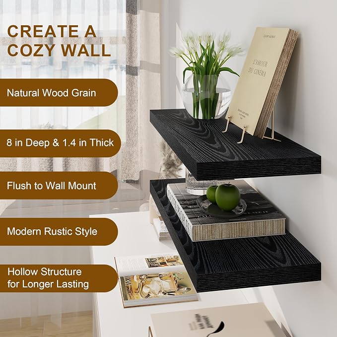 Fun Memories Rustic Black Floating Shelves 24 Inch Long, 8 Inch Deep Floating - Image 5