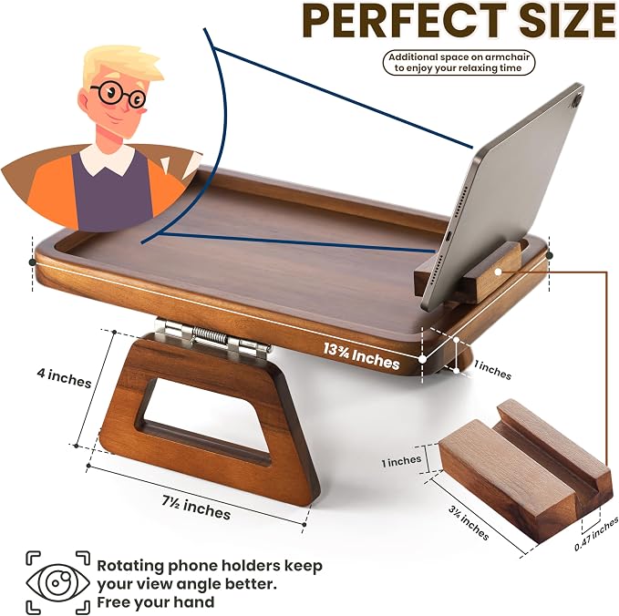 Tinamo Acacia Wood Sofa Armrest Tray - Image 2