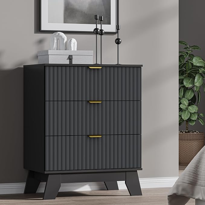 Fluted 3 Drawer Dresser, 30.3" Tall Compact Modern Boho Chest of Drawers - Image 7