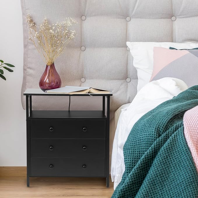 3 Wooden Drawers Nightstand, 27 Inch Wide Night Stand Set 2 - Image 7