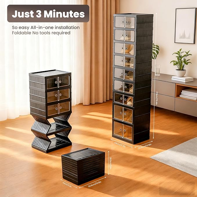Foldable Shoe Organizer Storage Box Set of 2, Portable Extra Large Folding Shoe - Image 2