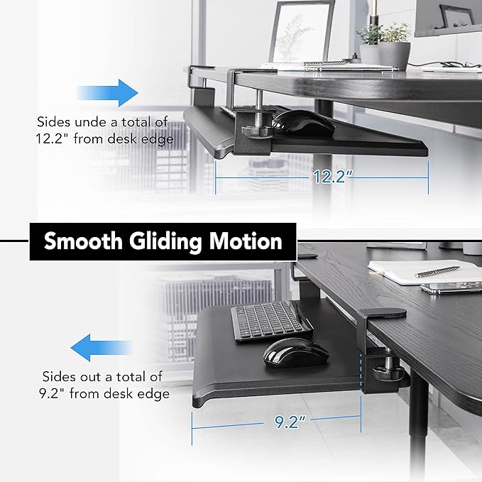 EHO Under Desk Keyboard Tray, Large 27.5" x 12.2" Slide-Out Clamp-On Drawer - Image 2