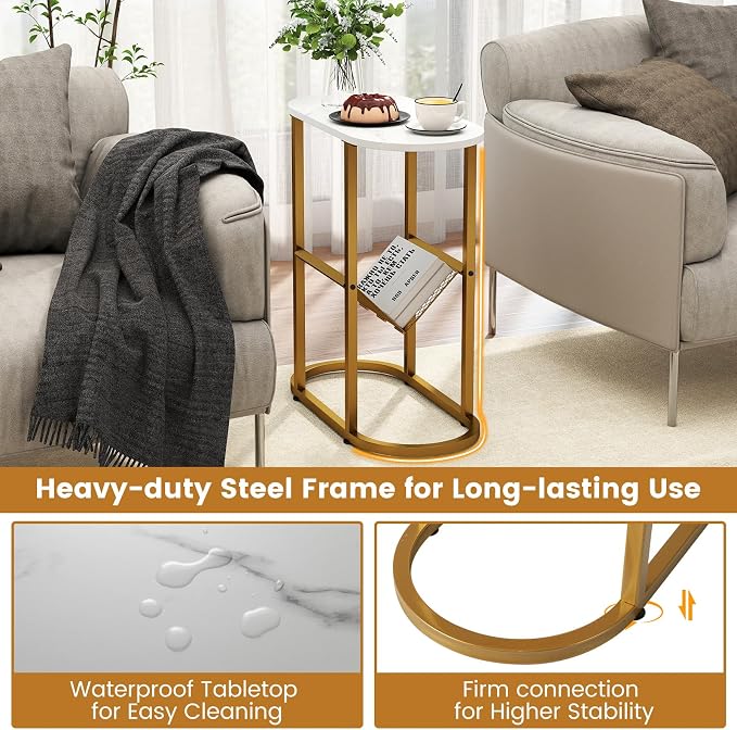 Tangkula Oval Narrow Side Table, 2-Tier End Table - Image 5