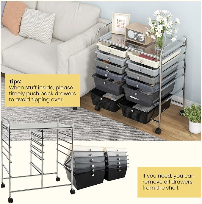 Giantex 12 Drawer Rolling Storage Cart Tools Scrapbook Paper Office School - Image 6
