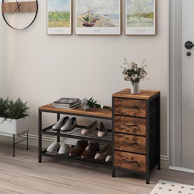 EXOTICA 3-Tier Shoe Storage Bench Industrial Entryway Shoe Rack - Image 8