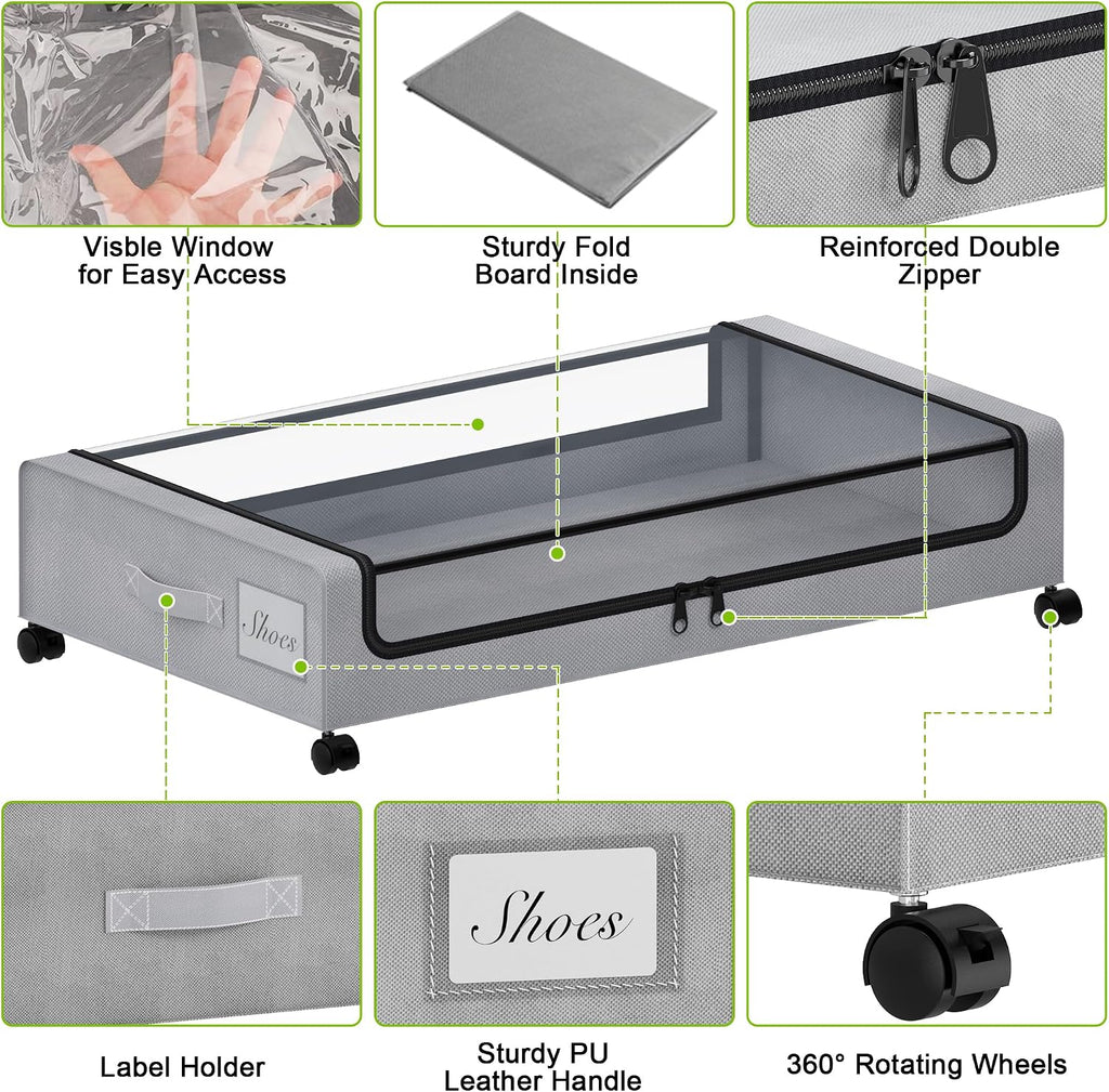4-Pack Under Bed Storage with Wheels (Gray)