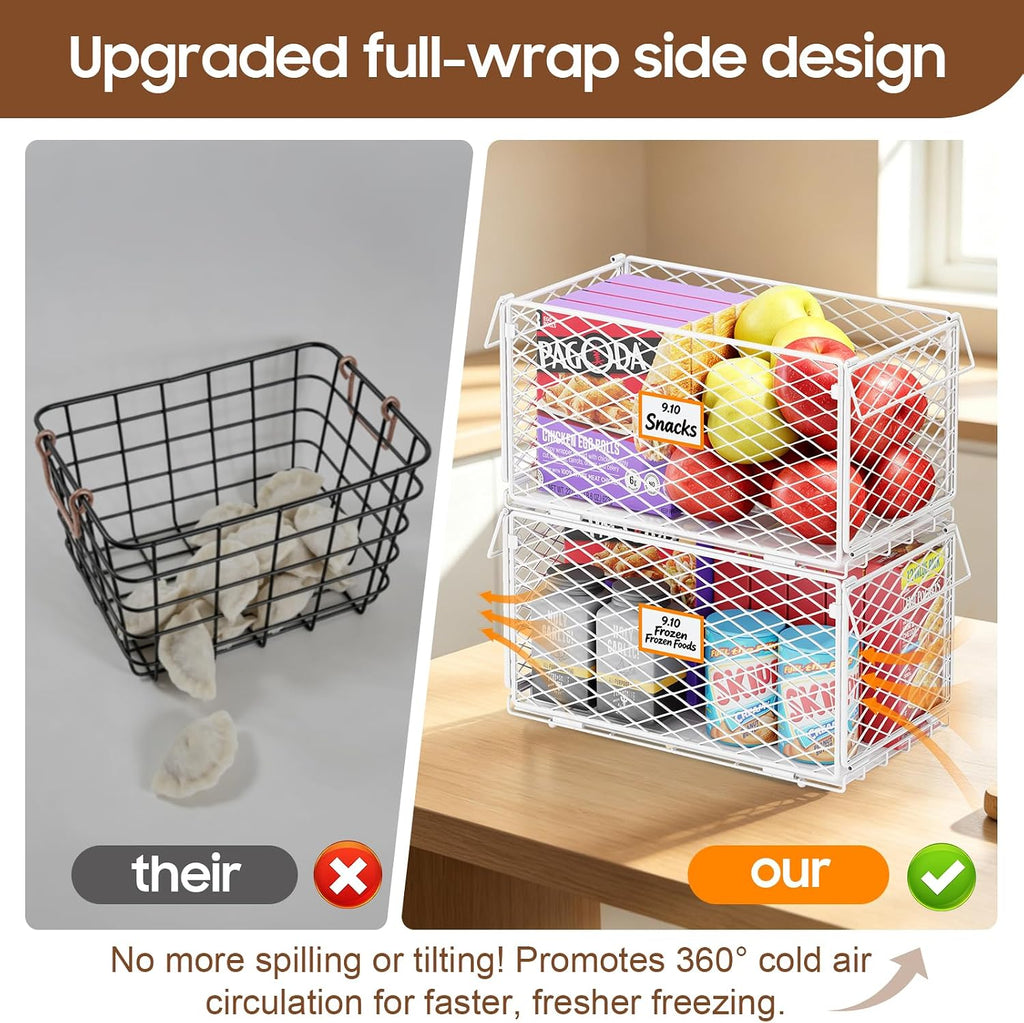 Large Freezer Organizer Bins for 5 to 9 Cu.Ft,Side-Net Leak-Proof