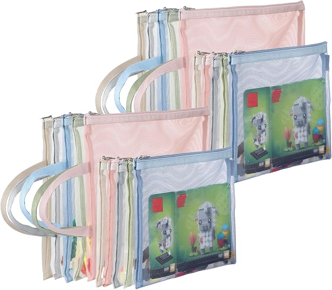 20 Pack Colored Mesh Zipper Pouch Bags, Nylon Puzzle Building Block Sets Toy by TrueLux