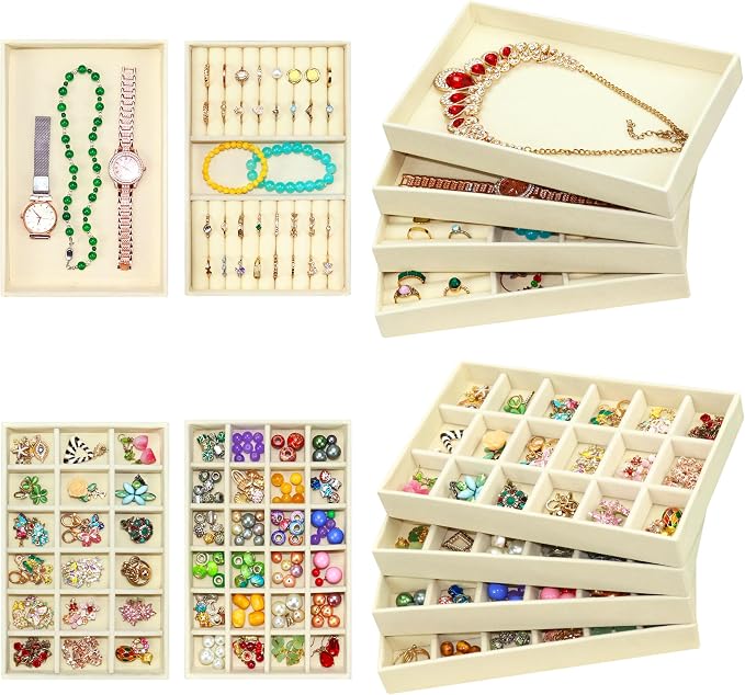 8 Pack Velvet Jewelry Trays X-Large Stackable Jewelry Drawer Organizer Tray by 7COLORSKY