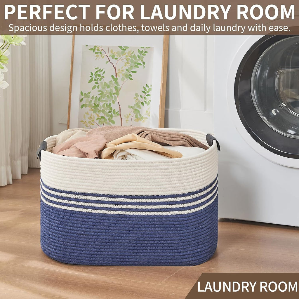 DOFASAYI Laundry Hamper, 72L Cotton Rope Laundry Basket, Dark Blue &