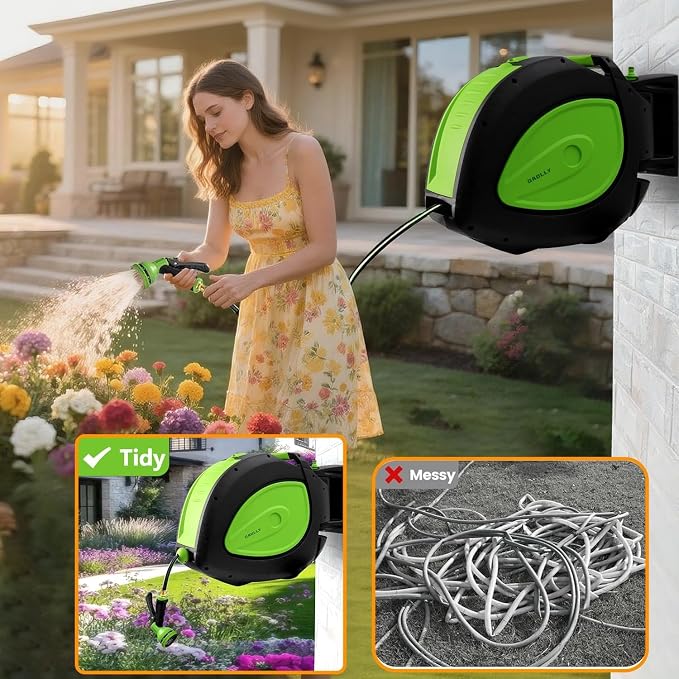 Garden Hose Reel 1/2 Inch x 100 ft, Any Length Lock, Super Heavy Duty, Slow - Image 4