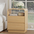 Natural Oak Nightstand with Charging Station, Mid Century Modern Bedside Table by WODEER