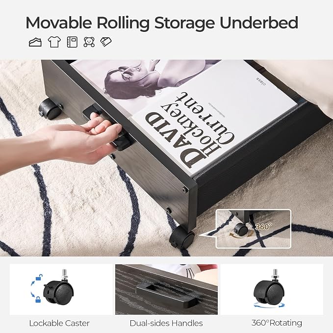 Under Bed Storage with Wheels, Wooden Under Bed Drawers On Wheels, Rolling - Image 3
