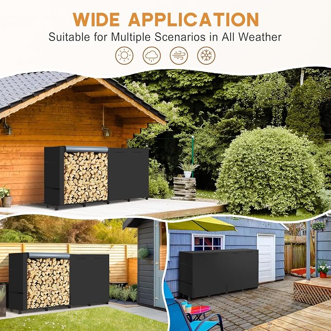 8ft Firewood Rack Outdoor with Waterproof Widened Cover, Heavy Duty Firewood - Image 6