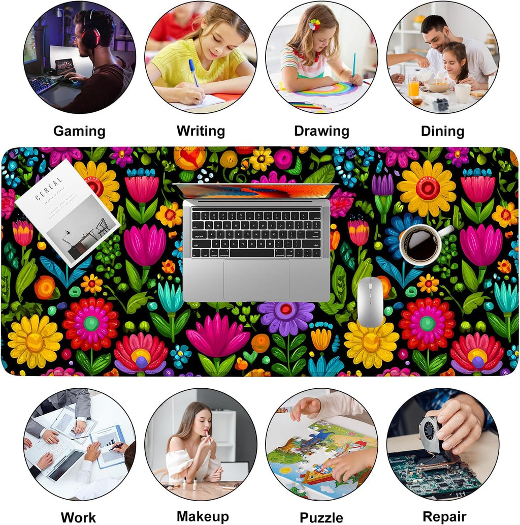 Folk Art Floral Mouse Pad – Large Extended Desk Mat 35.43 x 15.75 in