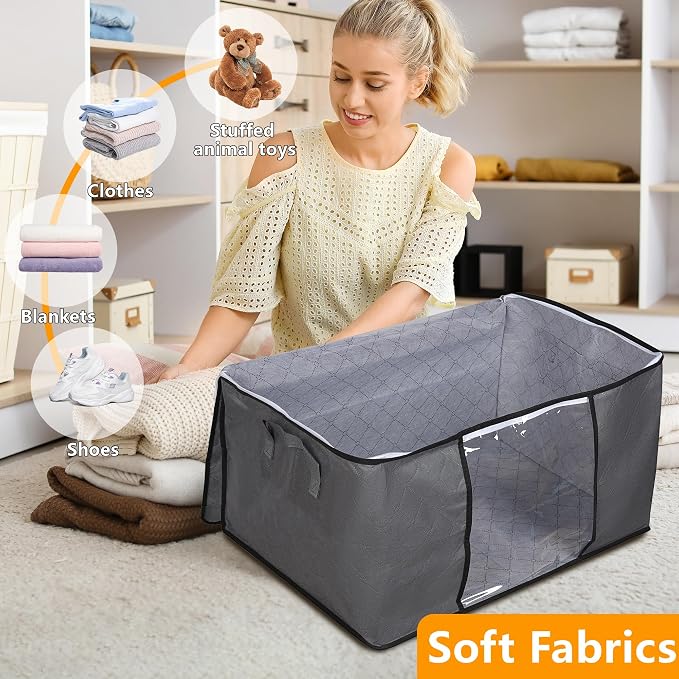 10 Pack Clothes Storage Bags, 90L Large Blanket Storage Bag Comforter Storage - Image 3
