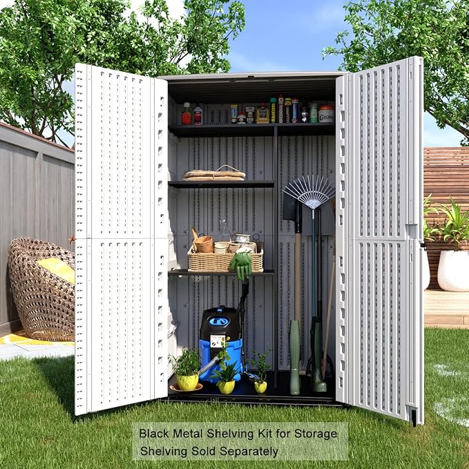 KINYING Outdoor Storage Shed Waterproof, Resin Vertical Storage Cabinet - Image 4