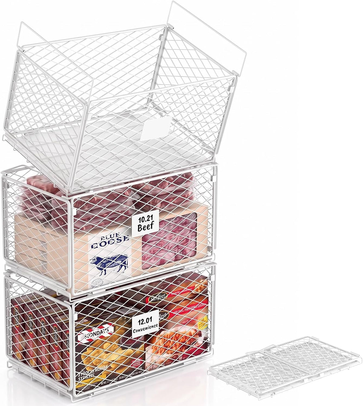 Large Freezer Organizer Bins for 5 to 9 Cu.Ft,Side-Net Leak-Proof