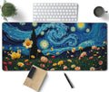Starry Night Large Mouse Pad, Vintage Aesthetic Flowers Gaming Desk Mat by Unknown