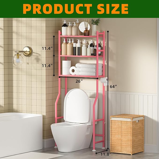 3-Tier Over The Toilet Storage, Space Saver Metal Bathroom Shelves, - Image 2