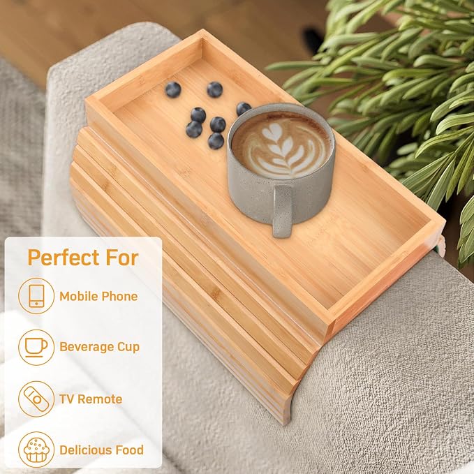 Couch Armrest Table, Bamboo Couch Cup Holder, Couch Cup Holder Tray, Sofa Arm - Image 6