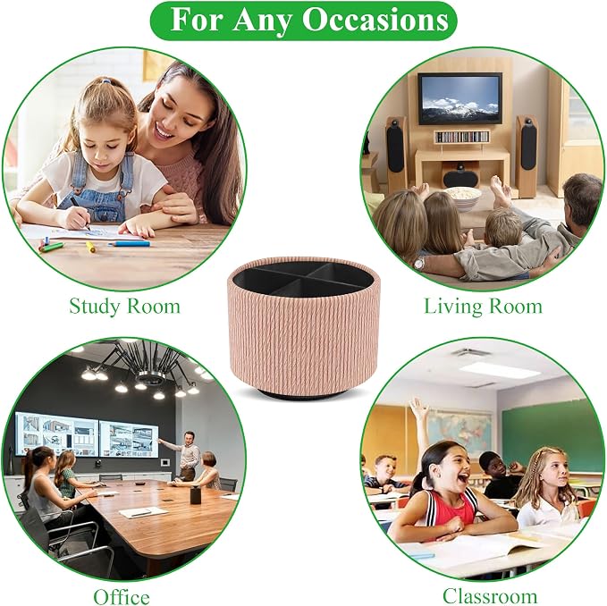 Round Leather Art Supply Organizer, Remote Control Holder, 360 Degree Spinning - Image 8