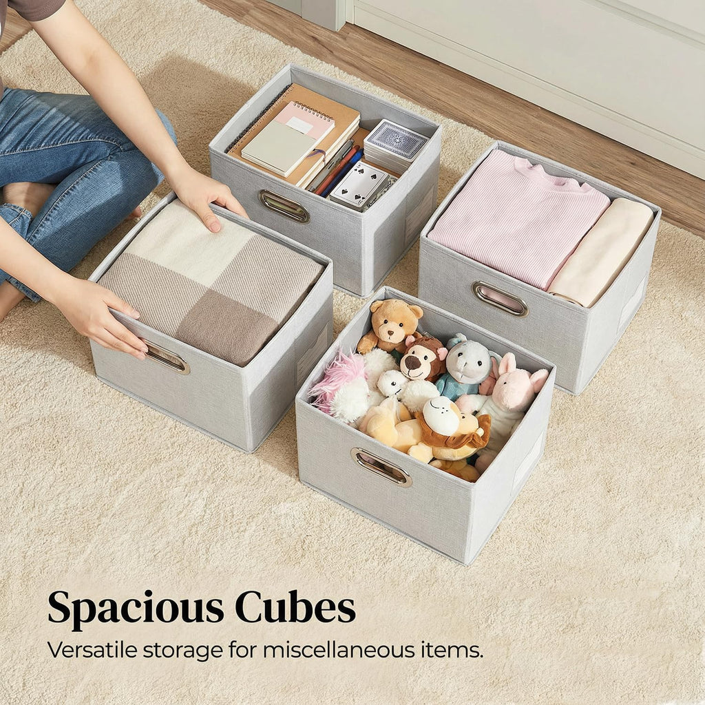 Storage Bins with Lids [3-Pack] Linen Fabric Foldable Storage Boxes