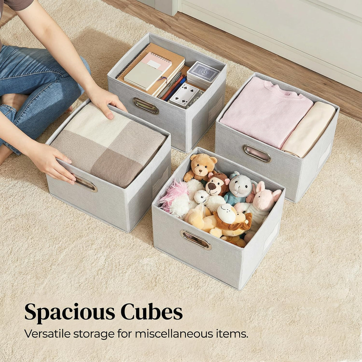 Storage Bins with Lids [3-Pack] Linen Fabric Foldable Storage Boxes