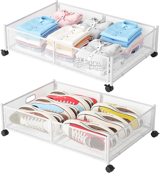 Under Bed Storage with Wheels, Foldable Metal Mesh Underbed Storage Container by Gawerk