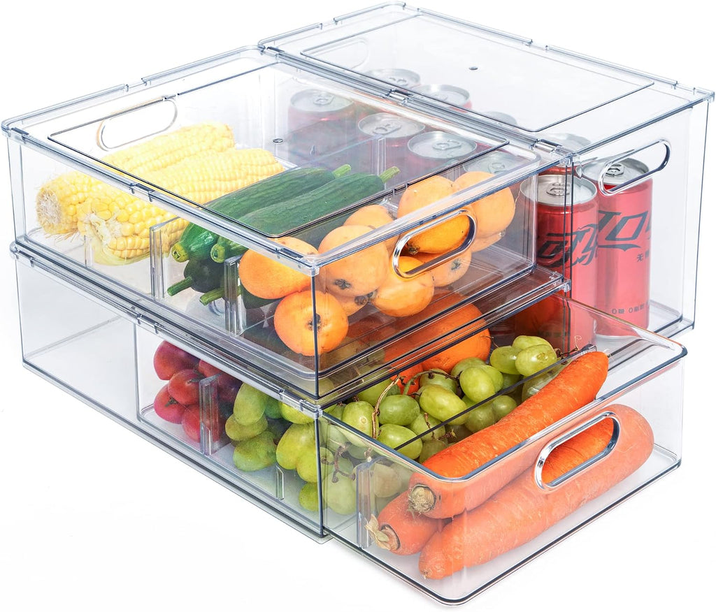 Mano 3PackFridge Drawer Pull Out Stackable Bins with Handle Clear