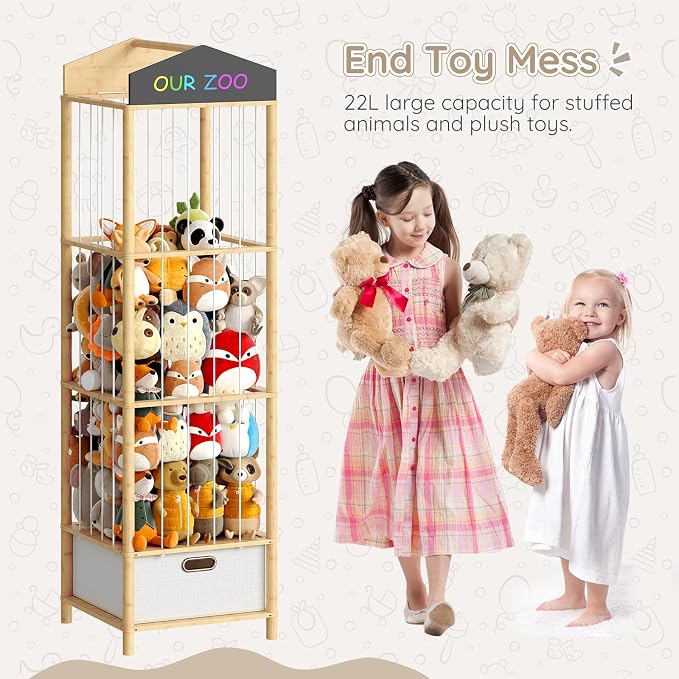 HOOBRO Stuffed Animal Storage & Organizer, Bamboo Stuffed Animal Holder - Image 3