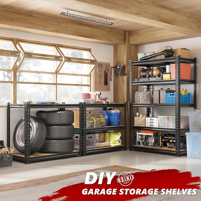 REIBII 2020LBS Storage Shelves 5 Tier Garage Shelving Heavy Duty Adjustable - Image 7