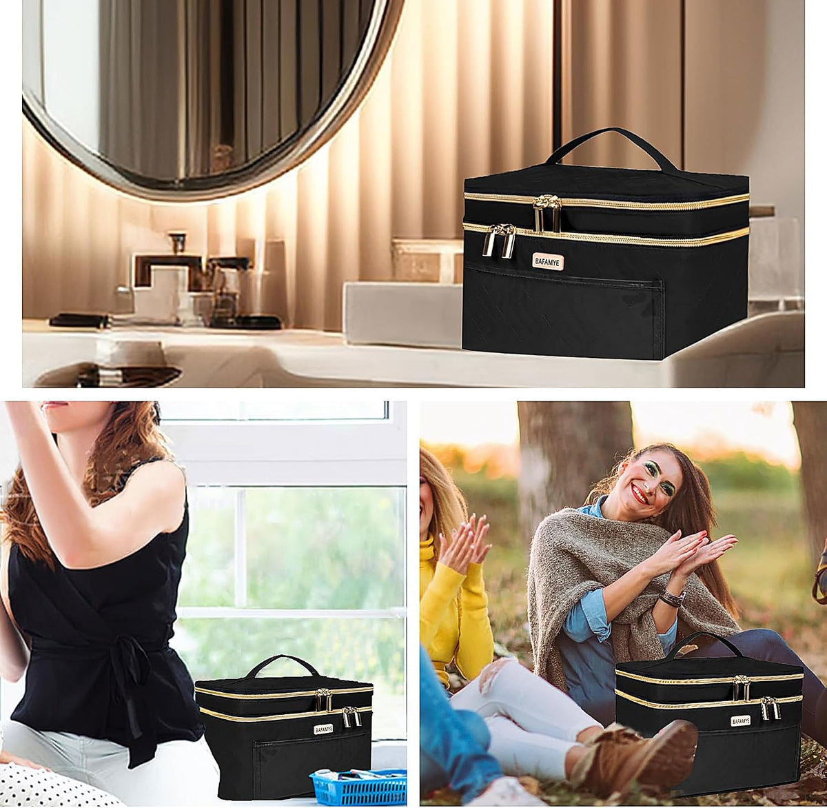 8.8L Double Layer Travel Makeup Bag Women, Large Cosmetic Case