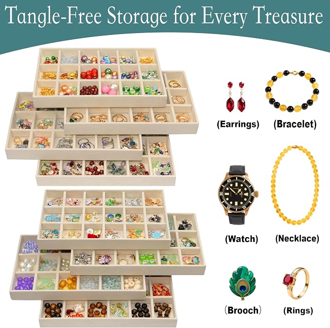 X-Large Jewelrys Tray for Drawer 8 Pack Earring Organizer Stackable Velvet - Image 2