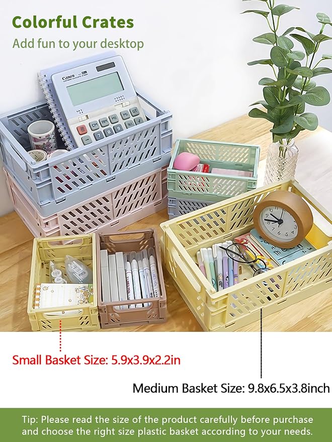 Xhwykzz 4 Pack Pastel Crates for Storage, Plastic Folding Basket, Colorful - Image 2