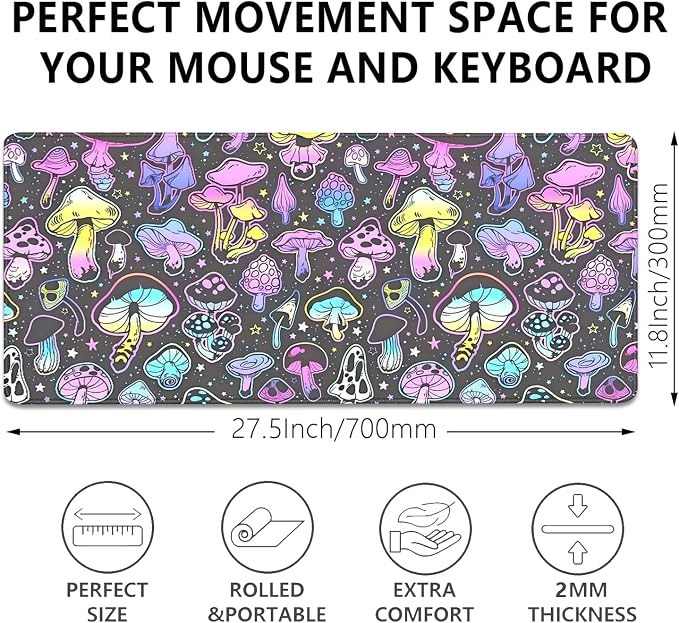 Colorful Mushrooms Mouse Pad, Large Extend Mousepad Desk Pad - Image 3