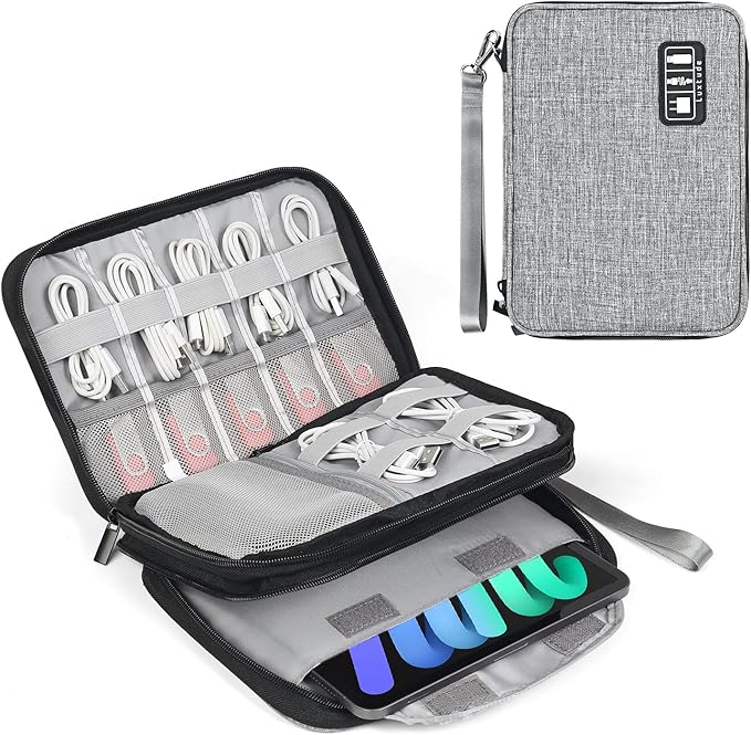 Luxtude Double Layer Cord Organizer Bag, Portable Cable Storage Case, Flat by Luxtude