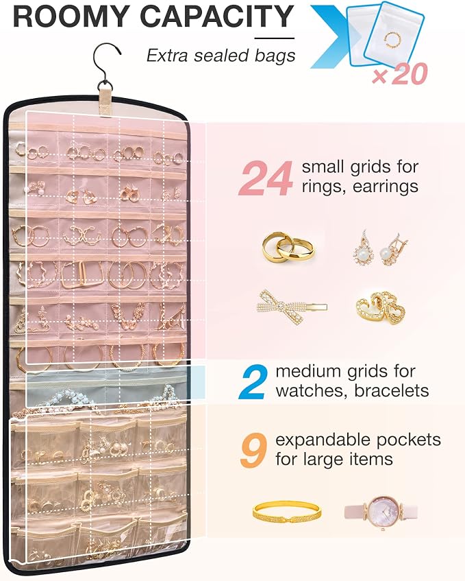 BAGSMART Hanging Jewelry Organizer, Necklace Holder Anti-tangle Earrings Rings - Image 3